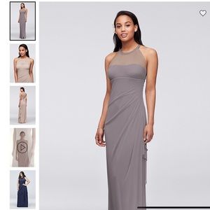 Sleeveless Long Mesh Dress with Illusion Neckline